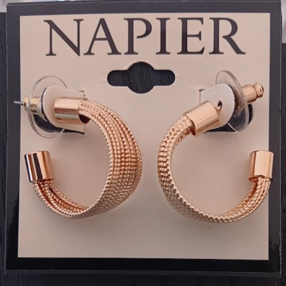 NAPIER Mod/Contemporary Gold Wide Textured Chain Links Hoop Earrings**NEW!